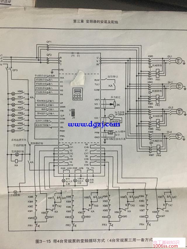 变频器一拖四自动控制方法及接线图