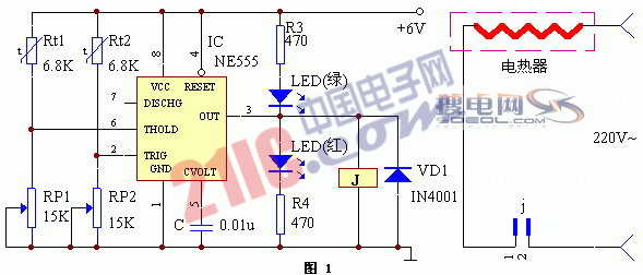 用NE555制作的恒温控制器原理图