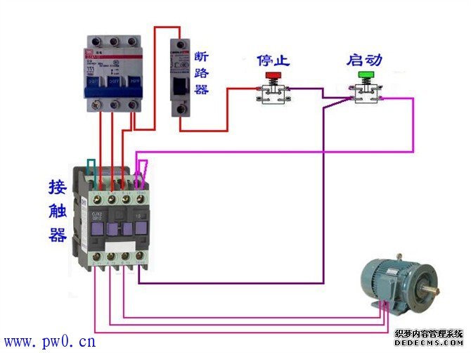 电动机交流接触器启停控制接线图