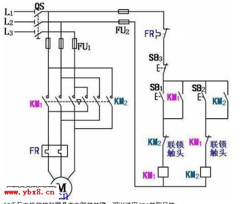 三相异步电动机双控正反转接线图