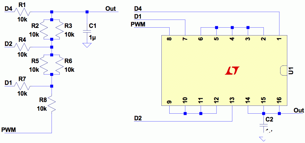 利用PWM和小型R-2R梯形DAC达到减小纹波和提高分辨率的效果